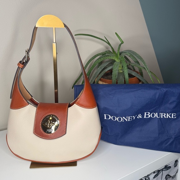 Dooney & Bourke Handbags - Dooney & Bourke Pebble Turnlock Hobo 26 Cream Chestnut Pebble Leather Bag